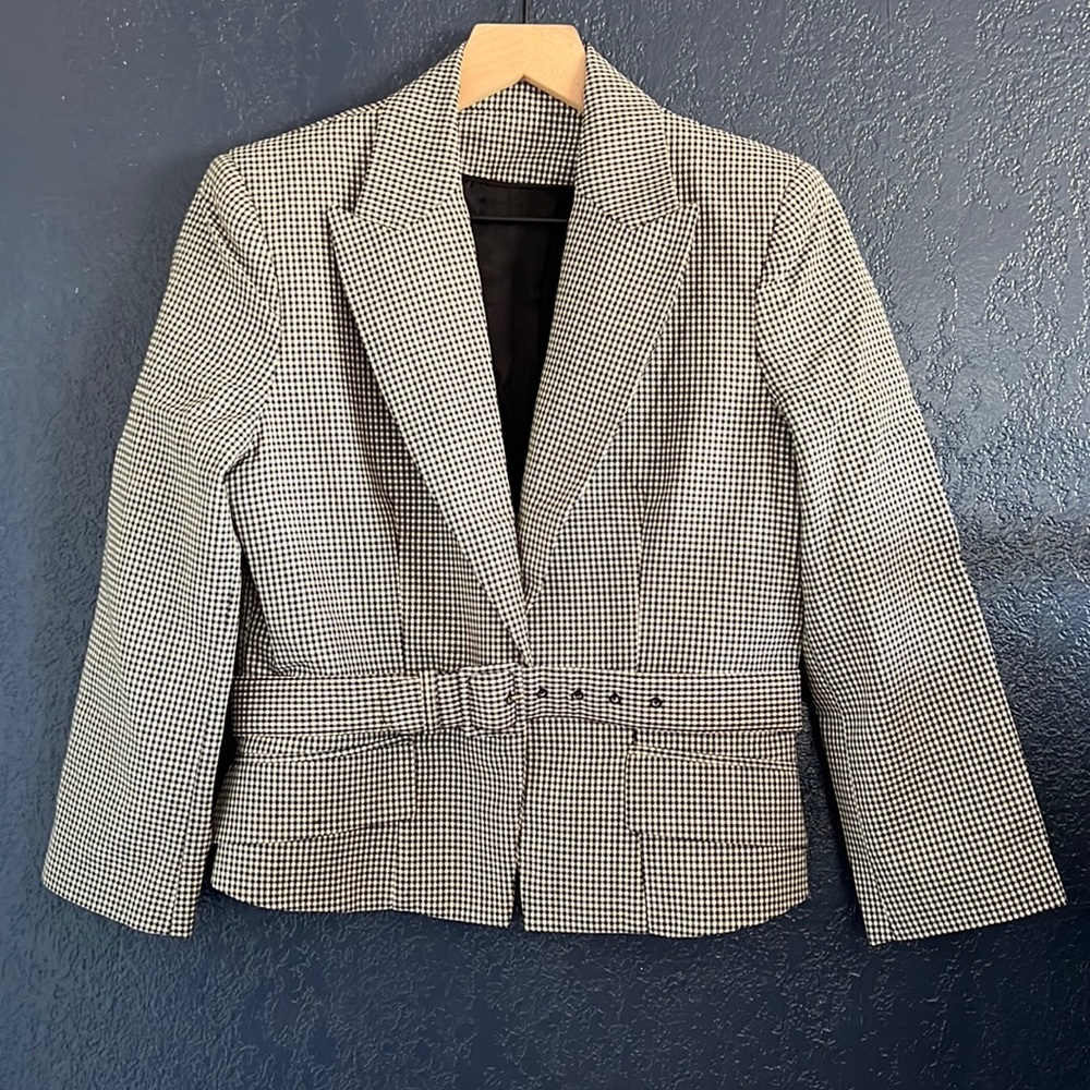 Petite Gingham Belted Blazer